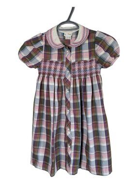 B.T. Kids‎ Vintage Smocked Plaid Dress Peter Pan Collar Button Front Size 6